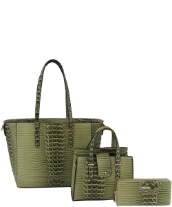 3 in 1 Crocodile Leather Bag Satchel Set LMD001-Z OLIVE